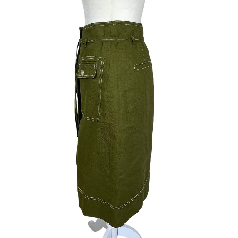 J.Crew Linen Blend Button Front A-Line Skirt Green Sz 6T Classic Preppy Chic - Picture 4 of 13